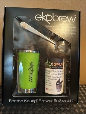 ekobrew Reusable K-Cup Coffee Set - Lime Green Travel Mug with scoop and filter.